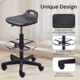 Drafting Rolling Stool Adjustable Height with Foot Rest Breathable PU Seat Cushion Swivel Stools with Wheels, Multi-Purpose Work Stool for Shop, Task, Salon, Black