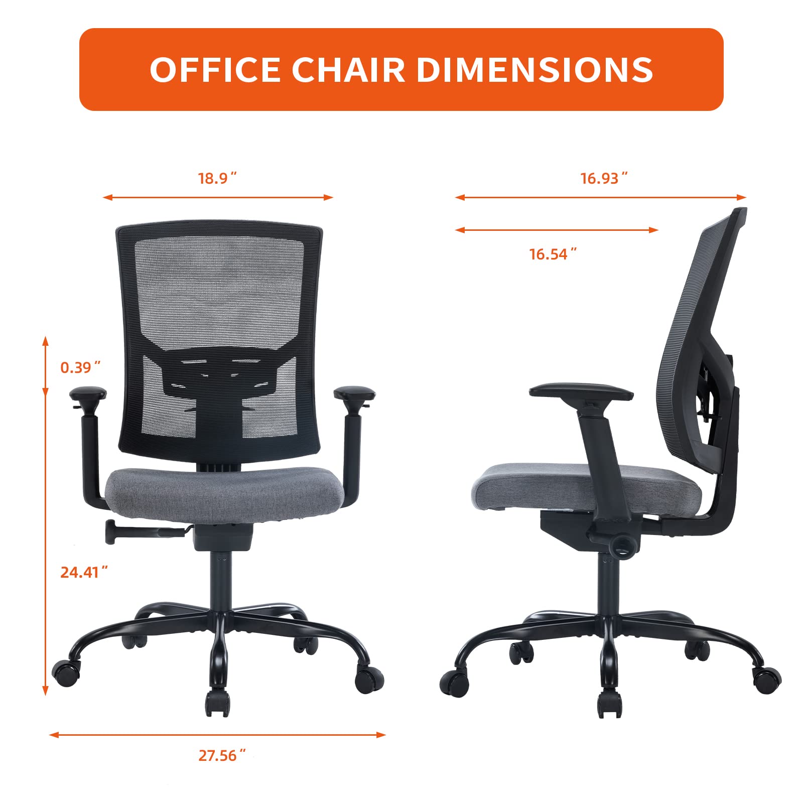 CLATINA Ergonomic Mesh Office Chair with Lumbar Support, Computer Desk Chair with Armrests and Sponge Cushion Seat for Working and Resting, Black
