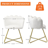 CLATINA Velvet Living Room Chair, Vanity Chair with Back, Shell Accent Chair, Makeup Chair Desk Chair No Wheels with Golden Metal Legs for Living Room Bedroom Dressing Room Study Home, White