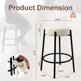 Modern Round Counter Height Stools with Soft Padded Boucle, 27.56" Seat Barstools with Black Metal Legs, White Bar Stool with Footrest for Kitchen Island