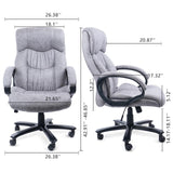 CLATINA Grey Ergonomic Big and Tall Executive Office Chair with Upholstered Swivel Adjustable Height Thick Padding Headrest and Armrest for Home Office