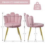 CLATINA Velvet Vanity Chair, Mid Century Modern Upholstered Chair with Back Support, Cute Living Room Chair with Gold Legs, Comfy Makeup Chair for Bedroom Dressing Study No Wheels, Pink