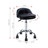 Rolling Swivel Stool with Wheels Cushion Backrest Height Adjustable Massage Chair Reading Vanity Barber Pedicure Spa Leather Salon Chair Tattoo Stool(Black)