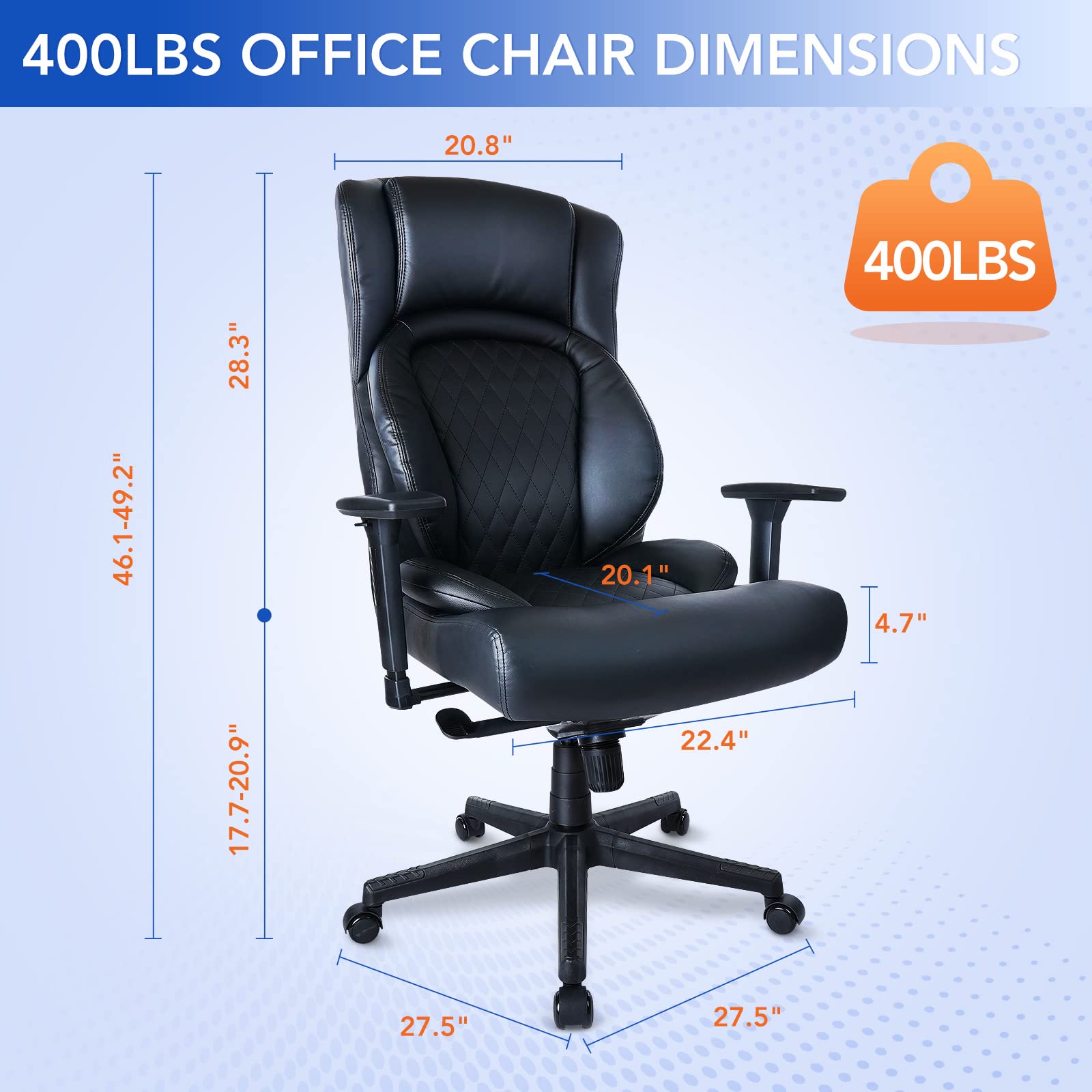 Big and Tall Office Chair High Back Executive Office Chair Comfortable  Thickening Padded Cushion Leather Chair All Day Comfort Wide Seat Ergonomic