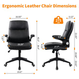 CLATINA Executive Office Chair, PU Leather Ergonomic Desk Chair with Flip-up Armrest, Adjustable Height Swivel Rolling Computer Chairs with High Back Lumbar Support Wheels, Black