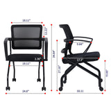 CLATINA Foldable Mesh Ergonomic Training Room Chair Guest Reception Stack Chairs with Caster Wheels and Arms for Office School Church Meeting Conference Training Waiting Room Black