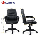 CLATINA Office Chair - Mid Back Leather Computer Desk Chair with Wheels, Ergonomic Executive Swivel Chair with Lumbar Support, Armrest for Home Office, Black