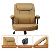 CLATINA Brown Office Chair Computer Chair PU Leather Executive Office Chair Swivel Adjustable Height Chair with Upholstery Fixed armrest Mid-Back Leather Thick Cushion Office Chair Brown