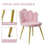 CLATINA Velvet Vanity Chair, Mid Century Modern Upholstered Chair with Back Support, Cute Living Room Chair with Gold Legs, Comfy Makeup Chair for Bedroom Dressing Study No Wheels, Pink