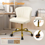 CLATINA Home Desk Chair Velvet Upholstered Gold Base Comfortable Ergonomic Armless Modern Vanity Chairs Adjustable Height with Wheels Swivel Task Chair for Study Living Room Bedroom, White