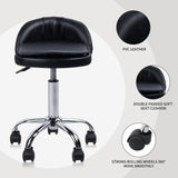 Rolling Swivel Stool with Wheels Cushion Backrest Height Adjustable Massage Chair Reading Vanity Barber Pedicure Spa Leather Salon Chair Tattoo Stool(Black)