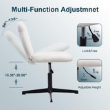 CLATINA Armless Office Desk Chair, Ergonomic Modern Computer Task Chair No Wheels, Cute Bear Shape Vanity Chair Height Adjustable for Home Bedroom Makeup Room Dorm, White