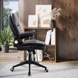 CLATINA Executive Office Chair, PU Leather Ergonomic Desk Chair with Flip-up Armrest, Adjustable Height Swivel Rolling Computer Chairs with High Back Lumbar Support Wheels, Black