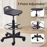 Drafting Rolling Stool Adjustable Height with Foot Rest Breathable PU Seat Cushion Swivel Stools with Wheels, Multi-Purpose Work Stool for Shop, Task, Salon, Black