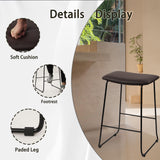 Bar Stool Counter Height Stools with Footrest, Rectangular Bar Chairs, Upholstered PU Leather Metal Frame Stackable Backless Barstools for Kitchen Island, Dining Room, Cafe, Black