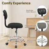 Drafting Chair Rolling Stool Adjustable Height with Back Support Foot Rest and Wheels Multi-Purpose Desk Chair for Home Office Bar Kitchen Shop, Black