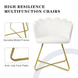 CLATINA Velvet Living Room Chair, Vanity Chair with Back, Shell Accent Chair, Makeup Chair Desk Chair No Wheels with Golden Metal Legs for Living Room Bedroom Dressing Room Study Home, White