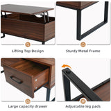 CLATINA Coffee Table Coffee Table Lift Top with Drawer Hidden Compartment Adjustable Storage Shelf Wood Coffee Tables for Living Room Reception Room Office 41.7in L Brown