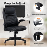 CLATINA Executive Office Chair PU Leather with Adjustable Flip-up Armrests, High Back Ergonomic Computer Task Chair with Lumbar Support Wheels Swivel Rolling Rocking for Home Desk Chair