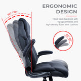 CLATINA Ergonomic Office Chair Desk Chair with PU Leather High Back Flip-Up Arms Wheels,Thickened Headrest Lumbar Support Swivel Executive Rolling Computer Chair Dark Grey