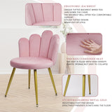 CLATINA Velvet Vanity Chair, Mid Century Modern Upholstered Chair with Back Support, Cute Living Room Chair with Gold Legs, Comfy Makeup Chair for Bedroom Dressing Study No Wheels, Pink