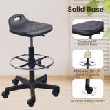 Drafting Rolling Stool Adjustable Height with Foot Rest Breathable PU Seat Cushion Swivel Stools with Wheels, Multi-Purpose Work Stool for Shop, Task, Salon, Black