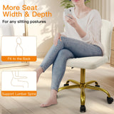 CLATINA Home Desk Chair Velvet Upholstered Gold Base Comfortable Ergonomic Armless Modern Vanity Chairs Adjustable Height with Wheels Swivel Task Chair for Study Living Room Bedroom, White