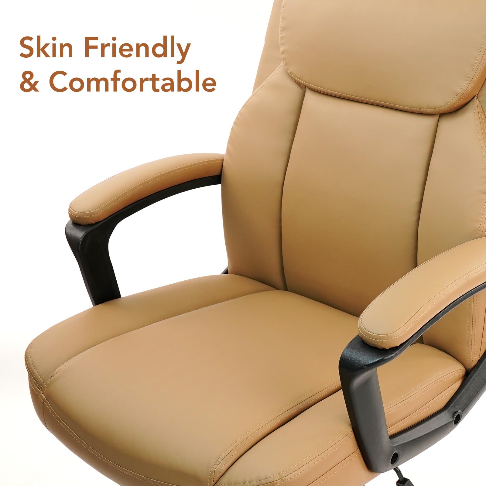 CLATINA Brown Office Chair Computer Chair PU Leather Executive Office Chair Swivel Adjustable Height Chair with Upholstery Fixed armrest Mid-Back Leather Thick Cushion Office Chair Brown