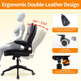 CLATINA Executive Office Chair, PU Leather Ergonomic Desk Chair with Flip-up Armrest, Adjustable Height Swivel Rolling Computer Chairs with High Back Lumbar Support Wheels, Black