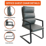 CLATINA Big Tall Office Guest Chair Upholstered Leather Comfortable Reception Chairs with Bonded Padded Arm Rest Sled Base for Conference Waiting Room Home Gray Set