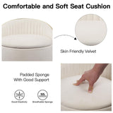 Round Storage Ottoman, Upholstered Velvet Vanity Stool with Lumbar Support, Swivel Rolling Wheels, Small Foot Stools Coffee Table Padded Seat for Makeup Room, Living Room, Bedroom (Beige)