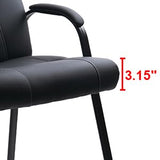 CLATINA Waiting Room Reception Guest Chair,PU Leather Office Desk Chair with Padded Arms No Wheels Braided lines textures design Lumbar Support for Home Desk Conference Room Lobby Meeting Black