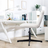 CLATINA Armless Office Desk Chair, Ergonomic Modern Computer Task Chair No Wheels, Cute Bear Shape Vanity Chair Height Adjustable for Home Bedroom Makeup Room Dorm, White