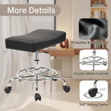 Extra Wide Rolling Stool PU Leather Thickened Seat Cushion with Foot Rest Adjustable Height Swivel with Wheels for Spa Salon Tattoo Work Massage Barstool, Black