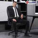 CLATINA Executive Office Chair PU Leather with Adjustable Flip-up Armrests, High Back Ergonomic Computer Task Chair with Lumbar Support Wheels Swivel Rolling Rocking for Home Desk Chair