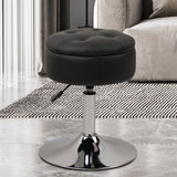 Adjustable Vanity Stool with Storage, Mid-Century Leather Adjustable Swivel Makeup Ottoman Stool, Modern Round Black Vanity Stools Chairs for Living Room, Modern Bedroom Bathroom