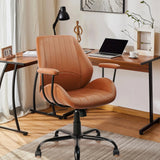 CLATINA Home Office Brown Chair PU Leather Desk Chair with Wheels, Mid Century Modern Office Chair with Armrests and Lumbar Support, Capacity 400lbs
