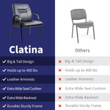 CLATINA Big Wide Heavy Duty Office Guest Chair 400 Ibs Pu Leather Reception Chair,Padded Armrest Backrest Seat,Lobby chair for Meeting Conference Waiting Room Stationary(Anti-Slip Legs,4pcs)