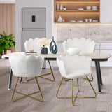 CLATINA Velvet Living Room Chair, Vanity Chair with Back, Shell Accent Chair, Makeup Chair Desk Chair No Wheels with Golden Metal Legs for Living Room Bedroom Dressing Room Study Home, White