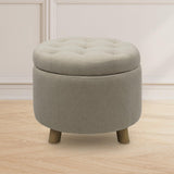 CLATINA 20'' Round Storage Ottoman with Storage, Linen Fabric Cushion Footstool with Removable Lid and Wooden Legs, Foot Rest Ottoman for Bedroom Living Room, Beige