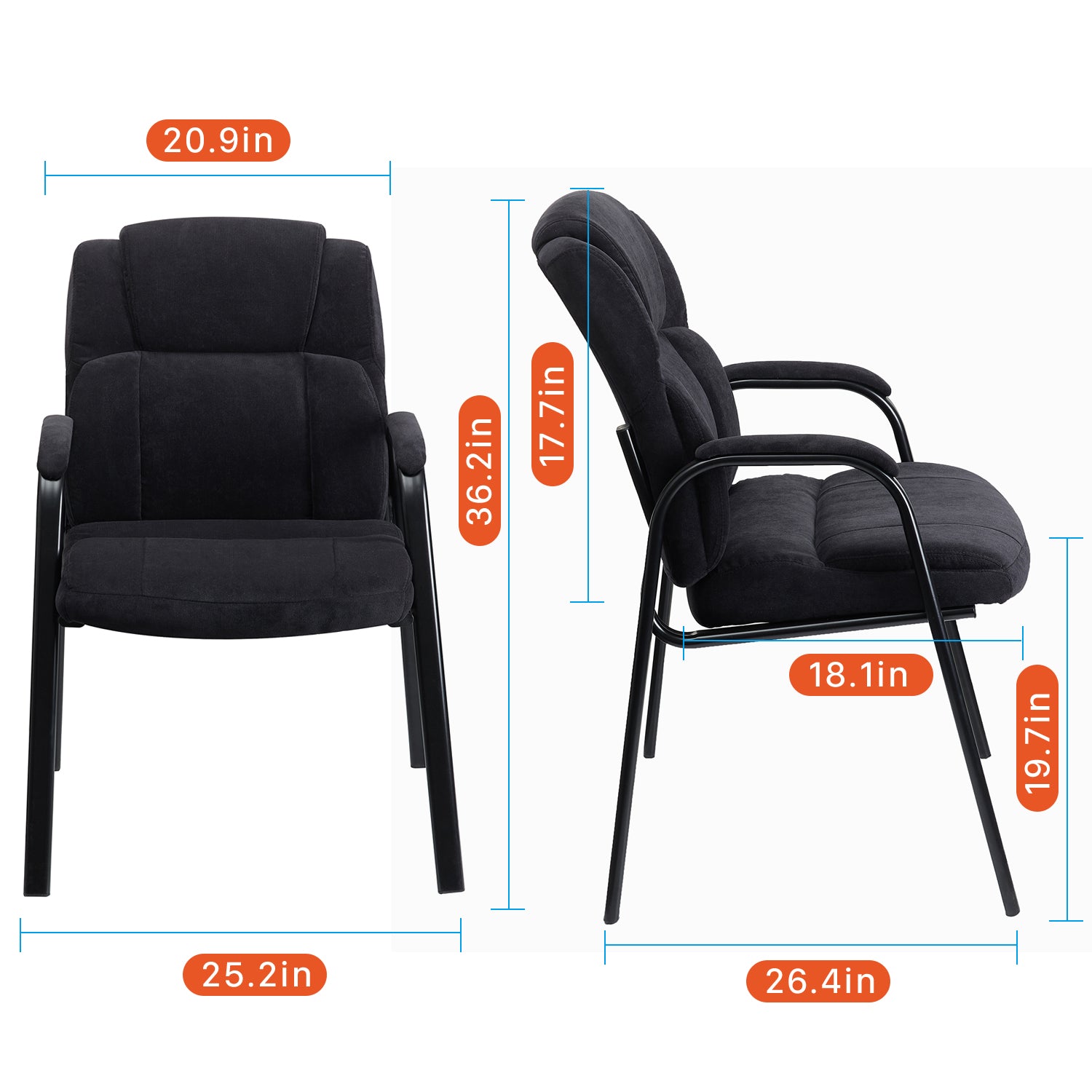 CLATINA Heavy Duty Big & Tall Guest Chair 400lb Leather Reception Chairs  with Padded Arm Rest Extra Wide Backrest Seat Cushion Side Chair for Office