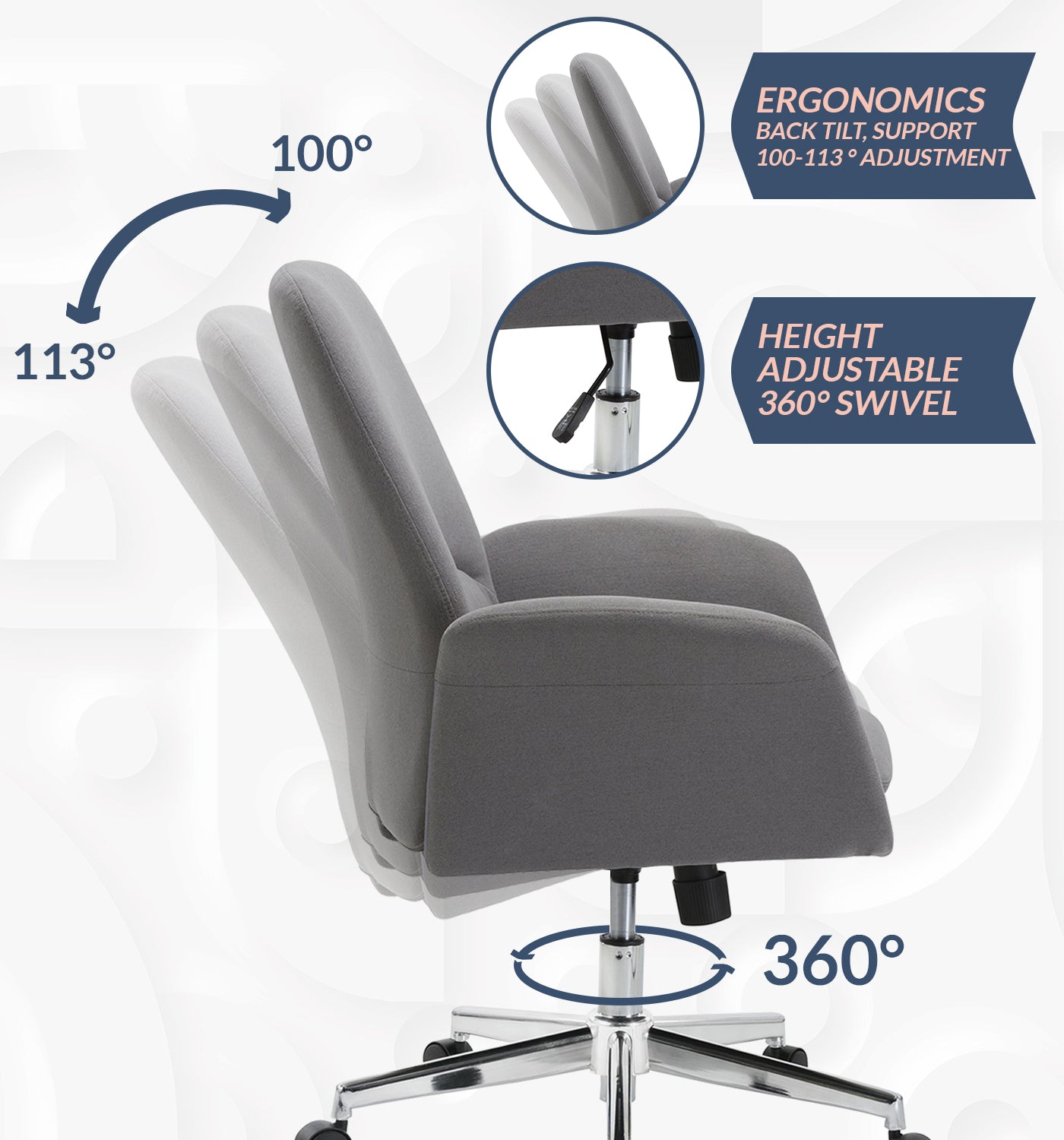 NOVIGO Upholstered Home Office Chair with Comfy Back Support for