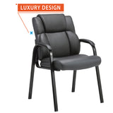 CLATINA Leather Guest Chair with Padded Arm Rest for Reception Meeting Conference and Waiting Room Side Office Home Black