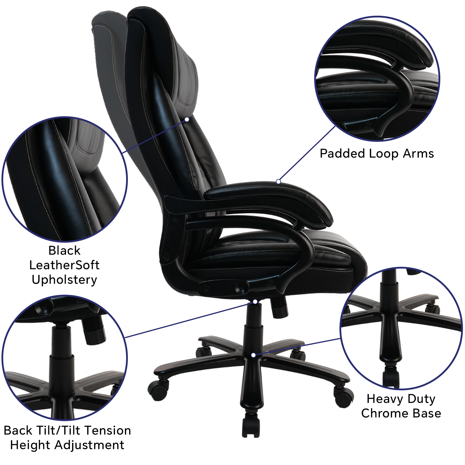 Big and Tall Mesh Office Chair 400lbs - Ergonomic Executive Desk Chair,  Heavy Duty Computer Chair-Wide Thick Seat Cushion, Metal Base, Adjustable