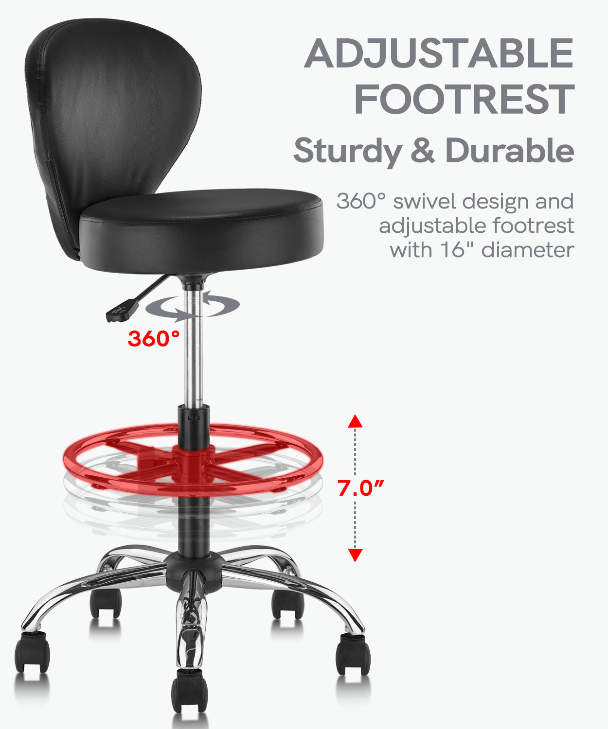 Office Foot Stool with Wheels, Height Adjustable Rolling Leg Rest  Adjustable