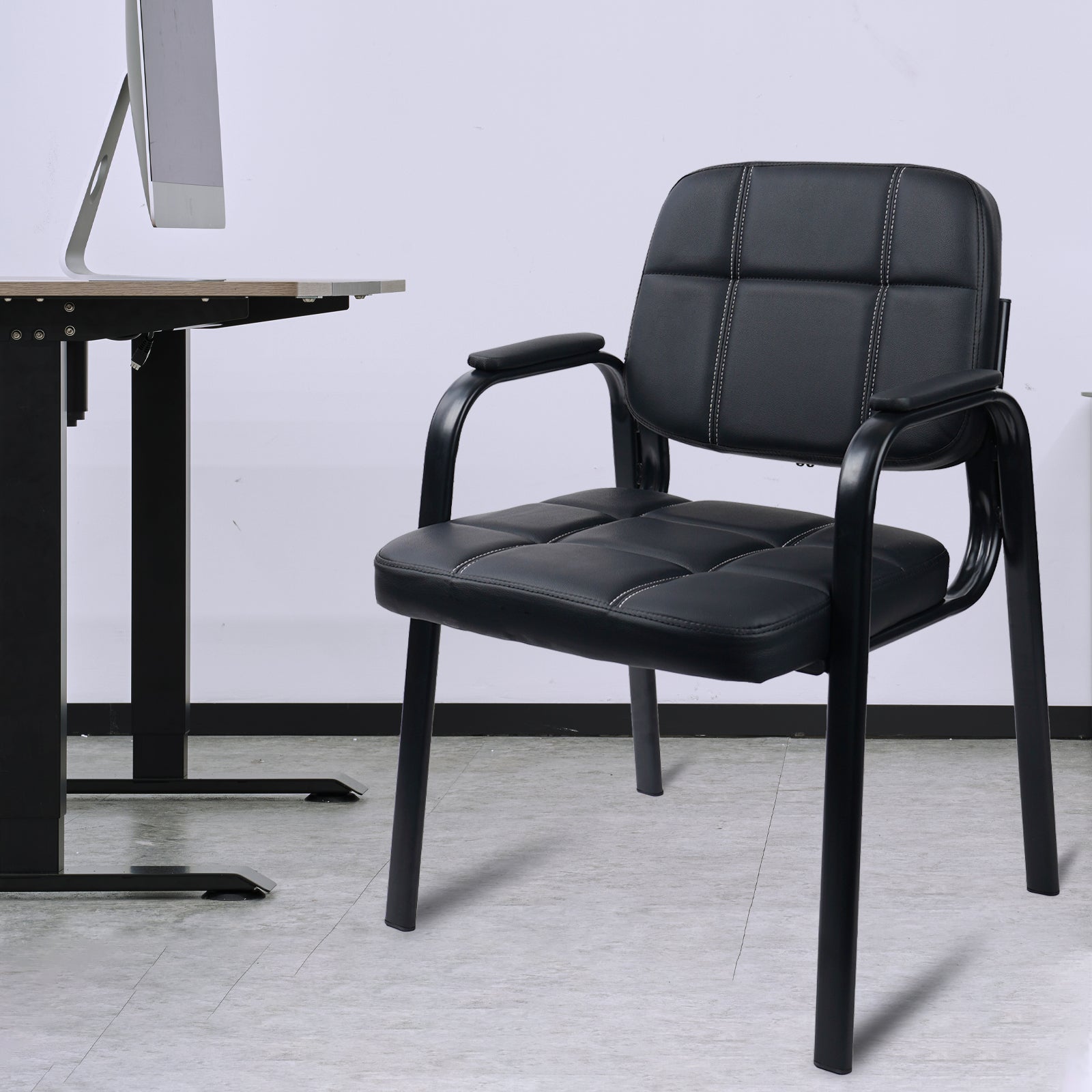 KLASIKA Office Guest Chair Reception Chair with Leather Bonded Padded Arm Rest Non Slip Desk Chair for Reception Conference Waiting Room Side Office Home Black
