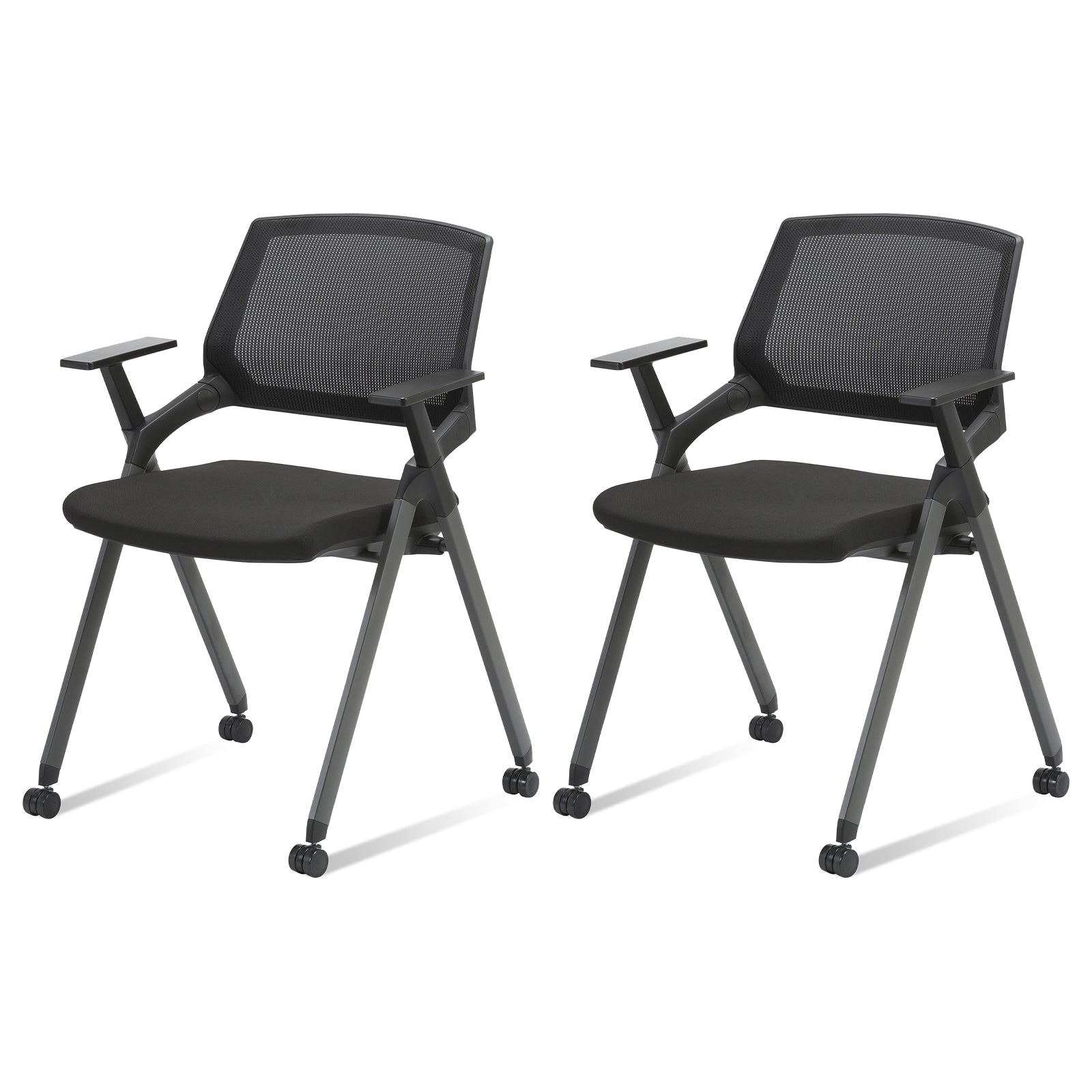 CLATINA Mesh Guest Reception Stack Chairs with Caster Wheels and Arms for Office School Church Conference Waiting Room Black