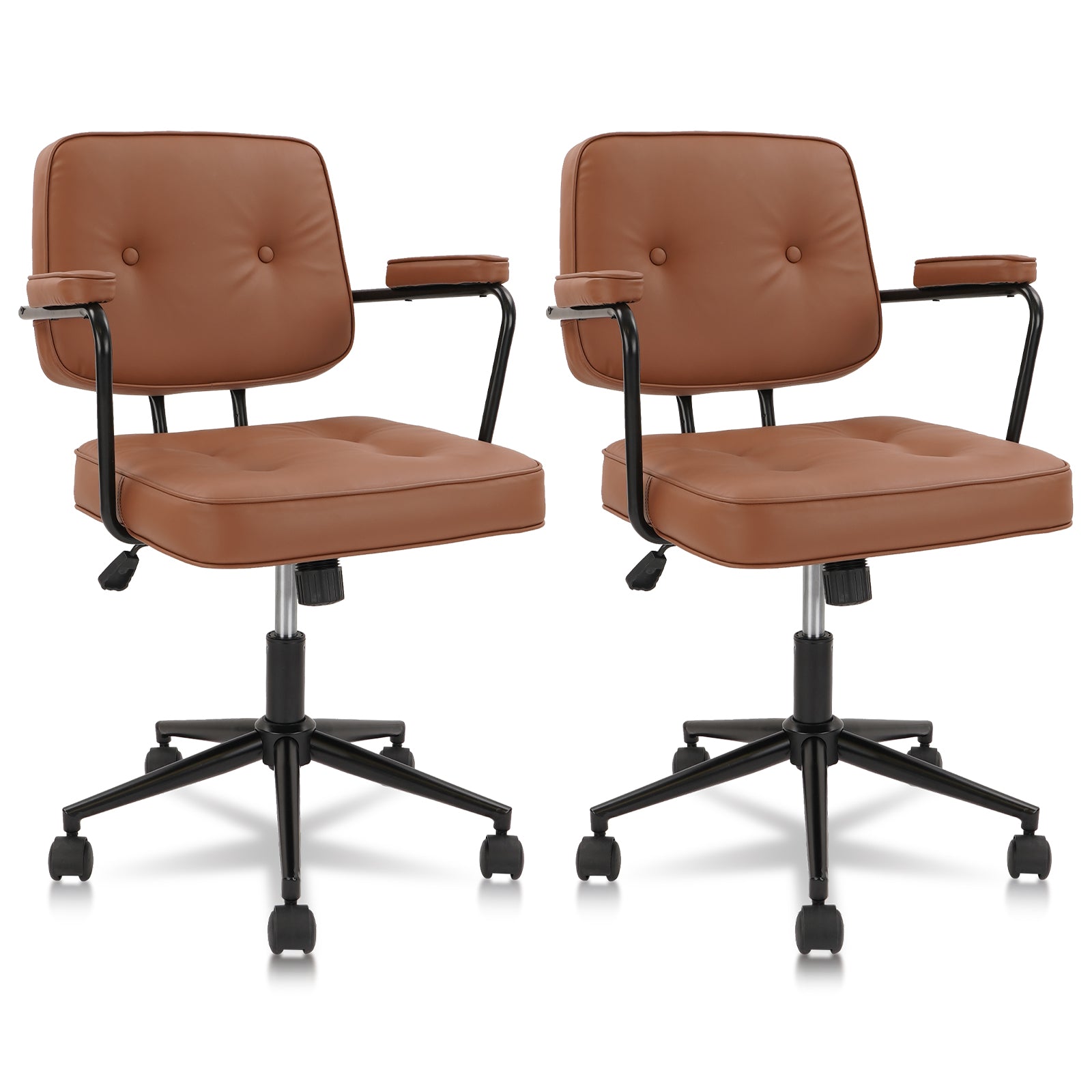 KLASIKA Leather Home Office Chair,Swivel Ergonomics Mid Back Desk Chair with Armrests Computer Task Chair Brown