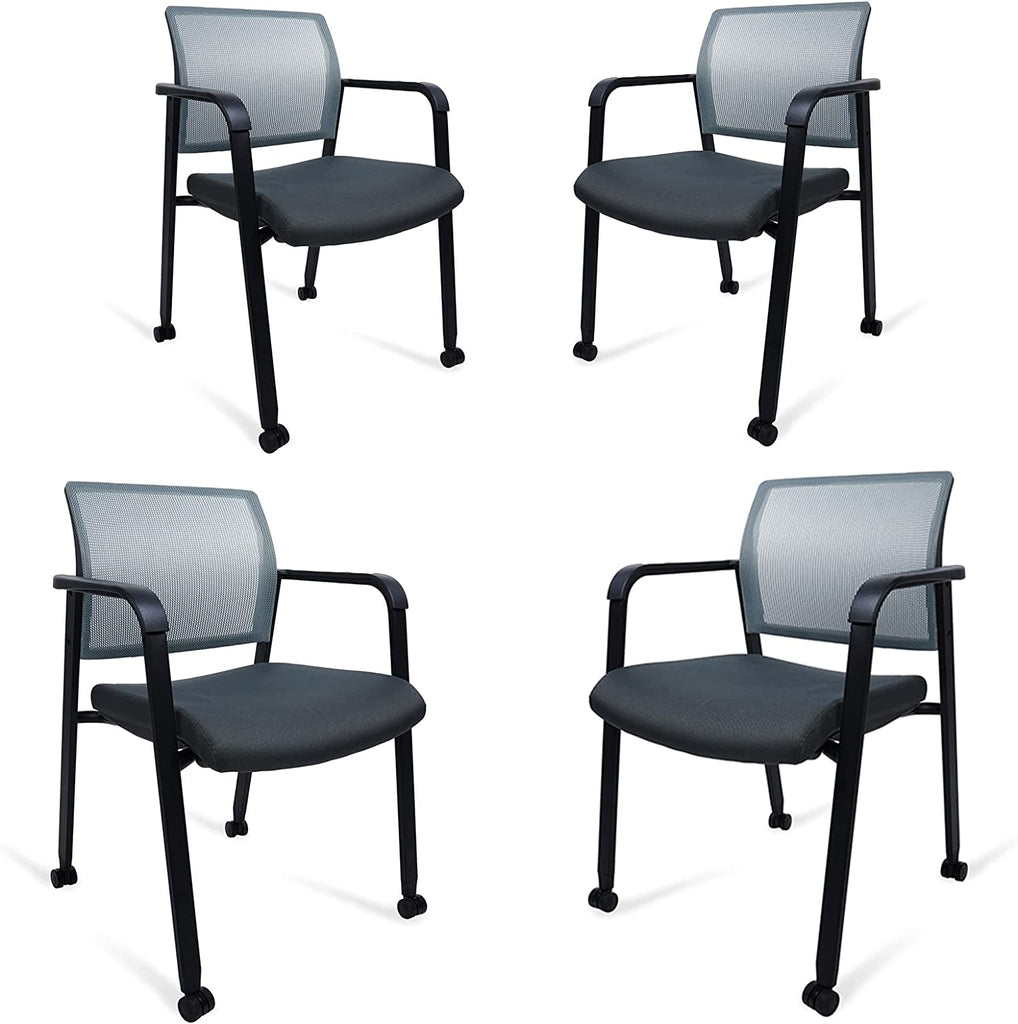 CLATINA Mesh Back Stacking Arm Chairs With Upholstered Fabric Seat And ...