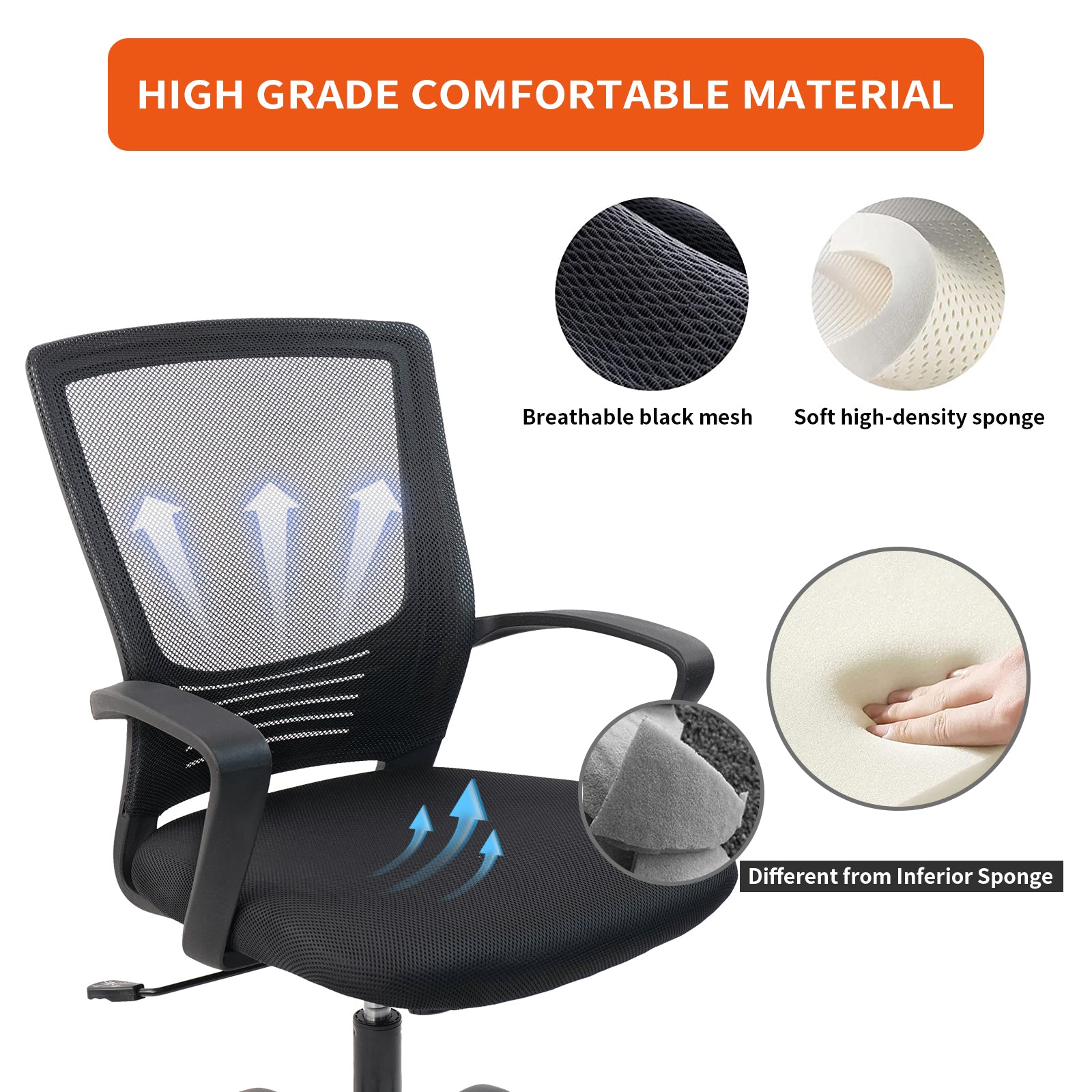 Office Chair, High Back Ergonomic Desk Chair, Breathable Mesh Desk Chair  with Adjustable Lumbar Support and Headrest, Swivel Task Chair with flip-up